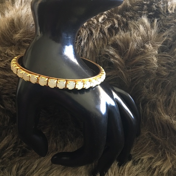 Opalescent glass faceted stone bangle bracelet - Picture 2 of 5